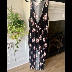 Black Floral Romper with Maxi-length Overlay